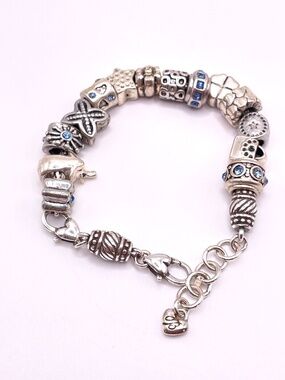 Vintage Brighton Silver Tone Slide Charm Bracelet up to 8" Retired